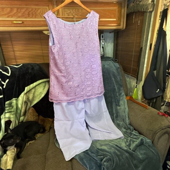 Adrianna Papell Purple Sequin Tank Top and Pants Set Size 10 - Picture 5 of 14
